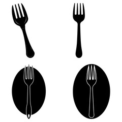 Four forks in different styles and orientations on a white background in a simple black and white design