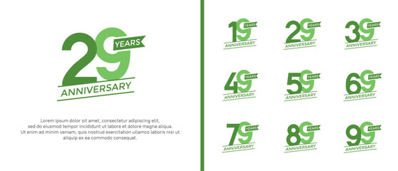 set of anniversary logo flat green color on white background for celebration moment