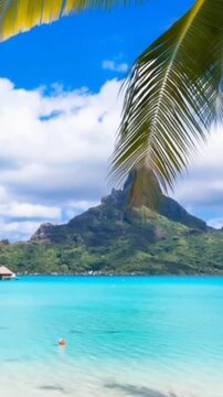 Bora Bora Island, French Polynesia. Aerial view in vertical video.
