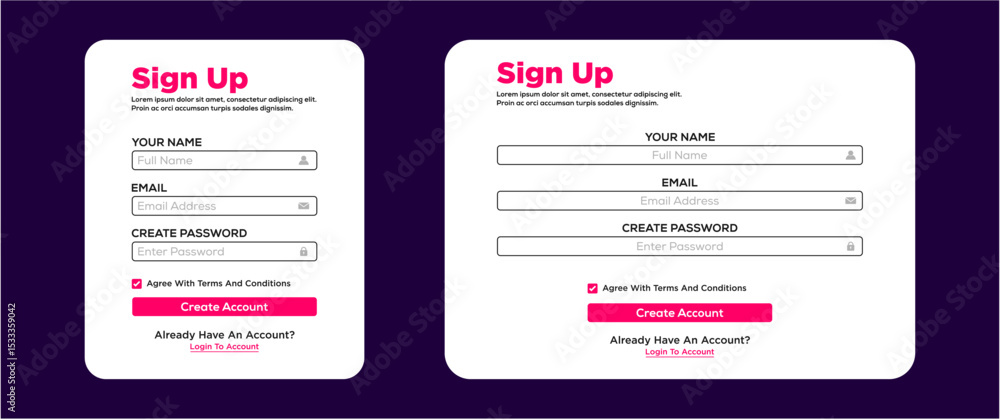 Aufkleber sign up page web ui design template