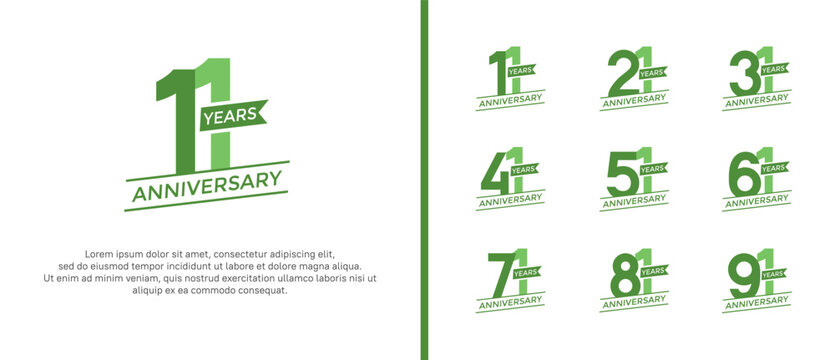set of anniversary logo flat green color on white background for celebration moment