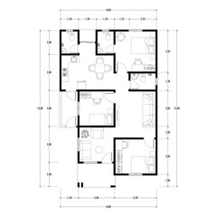Architecture plan with furniture. home floor plan, isolated on white background, stock illustration.