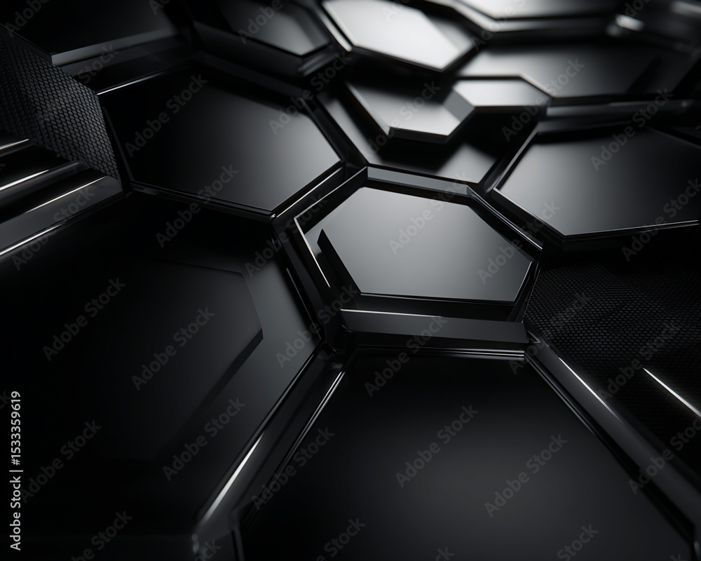 Poster abstract composition of black hexagonal forms