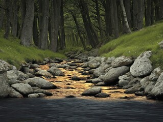 Obraz premium Forest stream flowing into a lake