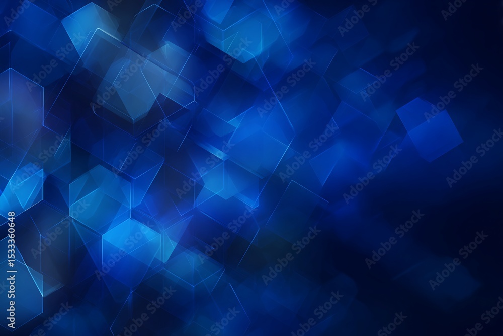 Poster abstract composition of overlapping blue hexagons and cubes