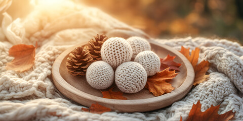 Cozy Autumn Decor with Pinecones and Knitted Ornaments