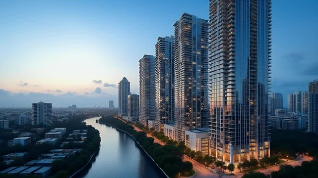 Modern Urban Real Estate: High-Rise Buildings in a Downtown District