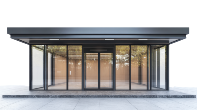 sliding glass doors entrance mockup 3d render on white background
