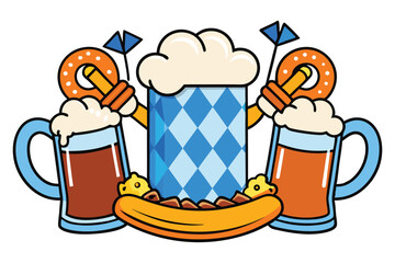 A vibrant cartoon vector illustration of a cold Oktoberfest beer mug with foam, perfect for a pub celebration