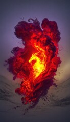 Fiery creature within swirling smoke