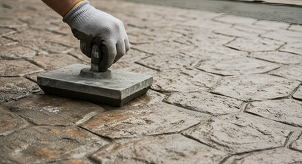 Worker Stamping Concrete Floor