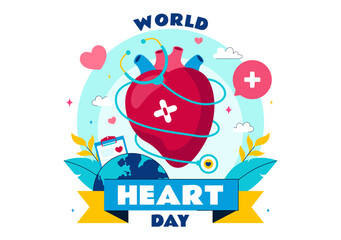 World Heart Day Vector Illustration on 29 September to Raise Awareness About the Importance of Healthcare and Disease Prevention in a Background
