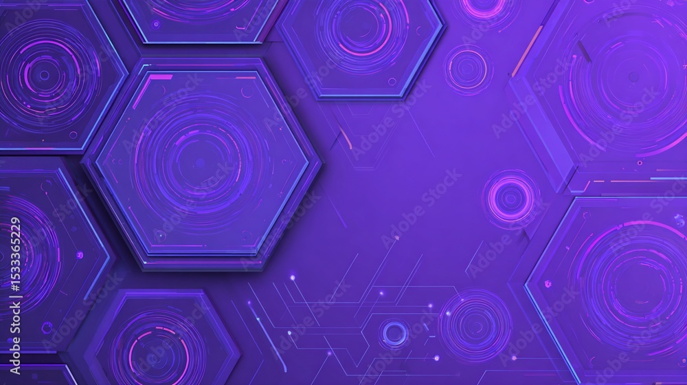 Poster abstract purple hexagon pattern with concentric circles