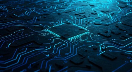 Close-up of a Microchip on a Circuit Board High-Tech Technology and Electronics