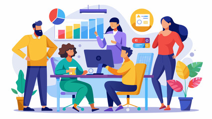 Group of people working in an office environment scene