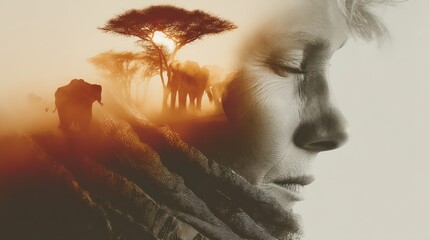 Embracing the wild spirit of conservation under the savannah sun with elephants and lions roaming in harmony