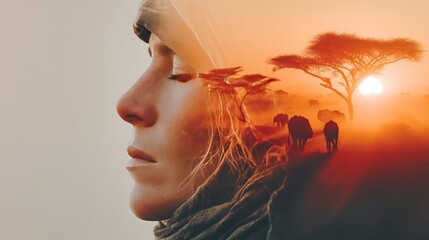 Embracing the wild spirit of conservation in a golden savannah sunrise with elephants and lions