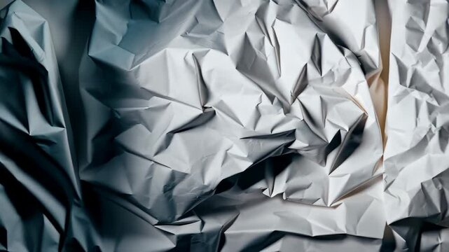 Abstract white paper texture with multiple folds. The surface is creased and crumpled. High angle view of blank wrinkled surface.