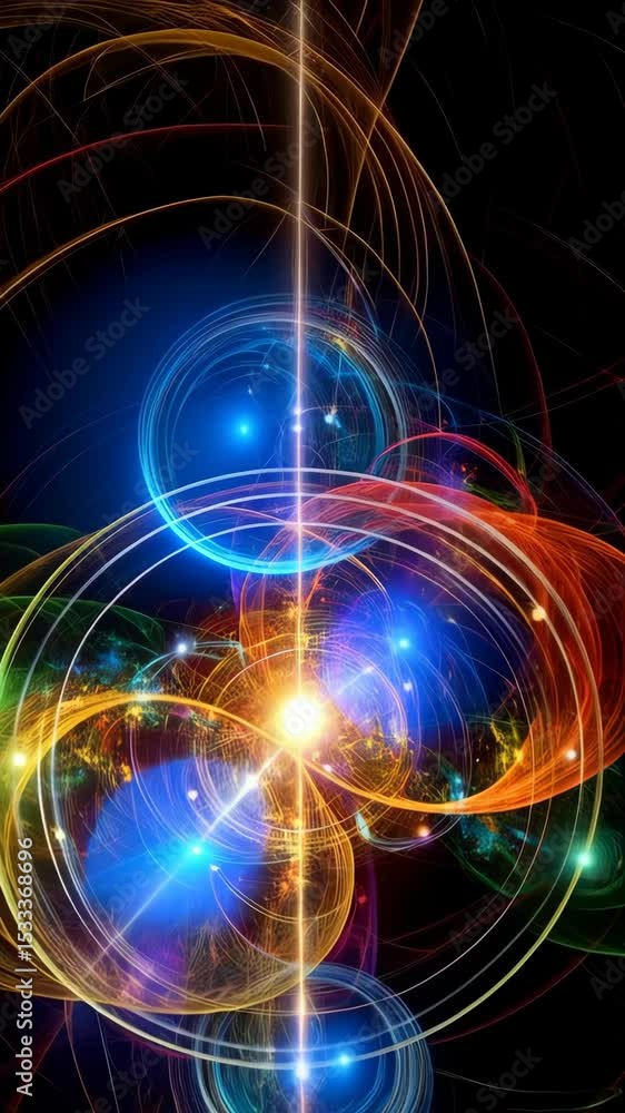 Poster abstract glowing light and energy fields form swirling cosmic space patterns against a dark backgrou