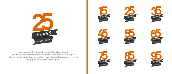 set of anniversary logo flat orange color on white background for celebration moment