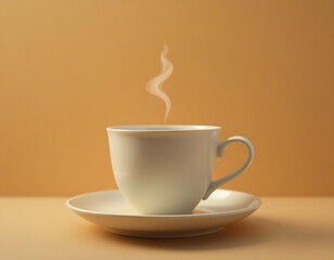 Obraz premium Steaming Cup of Coffee on Beige Background