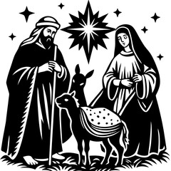 Nativity Mary and Joseph Christmas vector Illustration