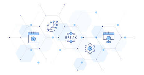 Spring Banner Vector Illustration with Icon Style in Between. Line Duotone icon. Containing. calendar, acacia, spring break, flower, spring.. calendar, acacia, spring break, flower, spring