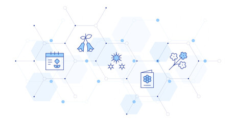 Spring Banner Vector Illustration with Icon Style in Between. Line Duotone icon. Containing. calendar, flower, dandelion, invitation