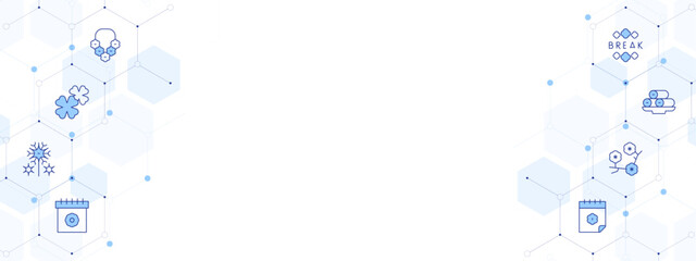 Spring Banner Vector Illustration with Two-sided Icon Style. Line Duotone icon. Containing. collar, cherry blossom, dandelion, calendar, spring roll, spring break.. collar, cherry blossom