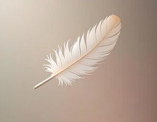Obraz premium Single White Feather on Beige Background