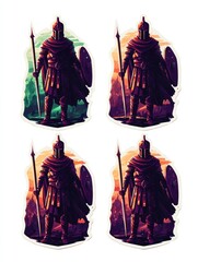 Fototapeta premium Four variations of a stylized illustration of a warrior