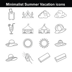 minimalist summer vacation icon line art. full editable line art design set 