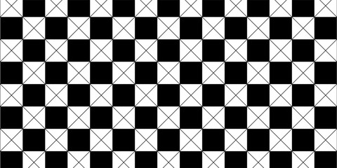 Race flags background with space for text. Chess game or rally sport car competition wallpaper. Black and white squares pattern. Banner with checkered texture. Vector flat illustration