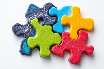 Obraz premium Colorful Puzzle Pieces Connected on White