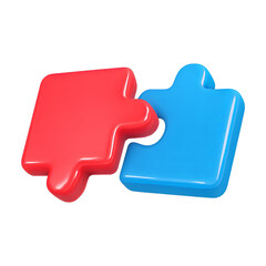 red blue puzzle pieces 3d render icon isolated on transparent background cutout