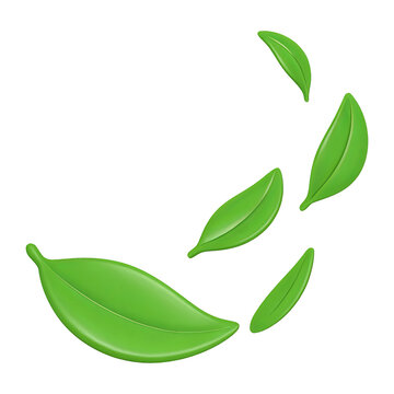 green leaves swirl 3d render icon isolated on transparent background cutout