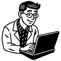 Man Using Laptop Computer Cartoon vector Illustration