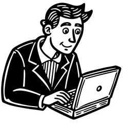 Man Using Laptop Computer Cartoon vector Illustration