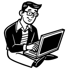 Man Using Laptop Computer Cartoon vector Illustration