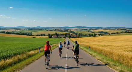 Obraz premium Cycling through Golden Fields: A Serene Summer Day