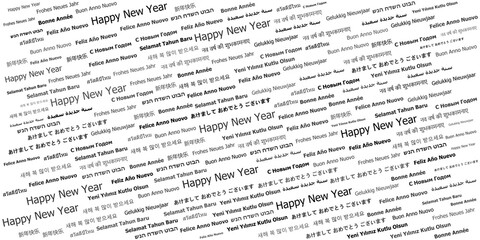 Obraz premium Happy New Year in Multiple Languages Word Cloud Design