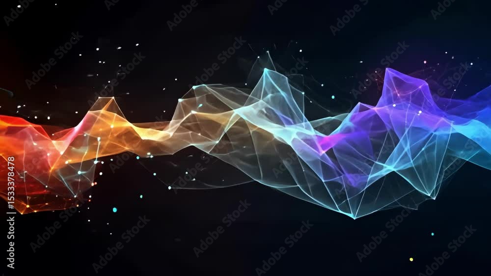 Aufkleber abstract network connection with dots and lines, colorful technology background.