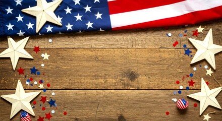  Rustic Flat-Lay USA Flag and Confetti 8K Background