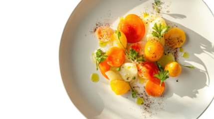 Tomato and carrot salad with olive oil and parsley garnish