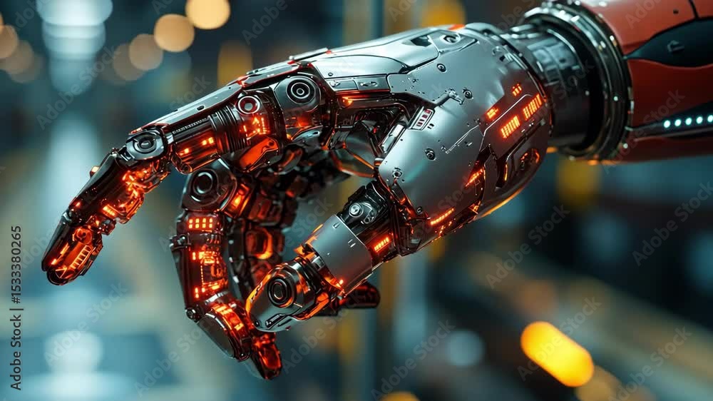 Poster close-up: futuristic robotic hand. advanced technology, robot, artificial.