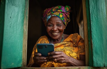 Smiling African Woman Using a Mobile Phone