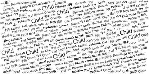 Fototapeta premium Child Word Cloud Pattern in Multiple Languages
