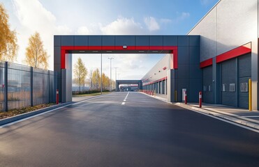 Obraz premium Modern Industrial Entrance Gate on a Country Road