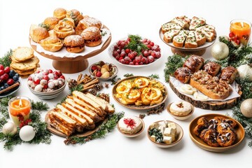 Cheerful Holiday Gatherings Isolated on White Background, Depth of Field