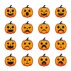 Vector illustration set of scary Halloween pumpkins with various faces for autumn holiday decoration